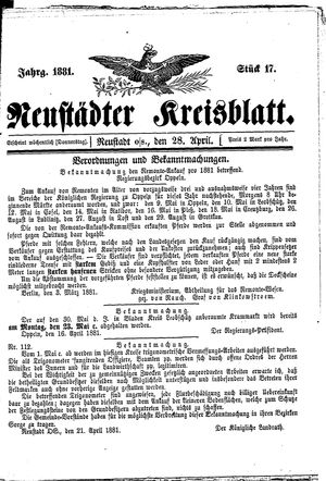 Neustädter Kreisblatt vom 28.04.1881
