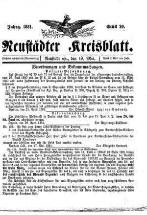 Neustädter Kreisblatt vom 19.05.1881