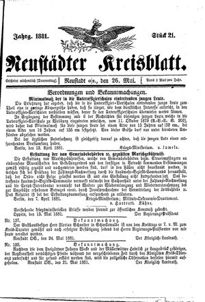 Neustädter Kreisblatt vom 26.05.1881