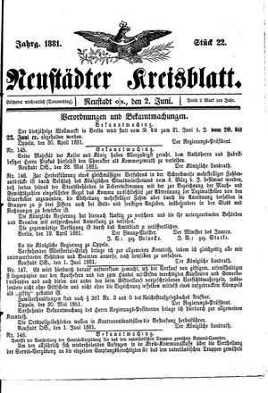 Neustädter Kreisblatt vom 02.06.1881