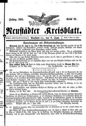 Neustädter Kreisblatt vom 09.06.1881