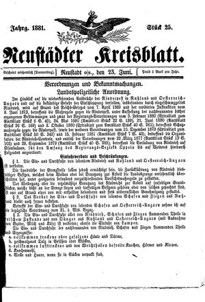 Neustädter Kreisblatt vom 23.06.1881