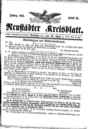 Neustädter Kreisblatt on Jun 30, 1881