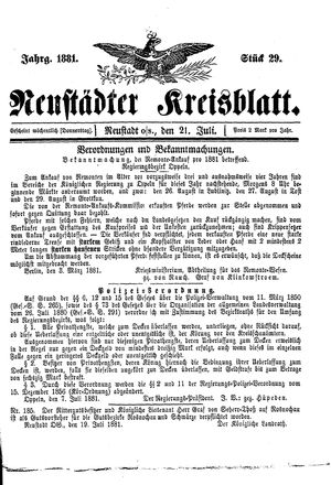 Neustädter Kreisblatt vom 21.07.1881
