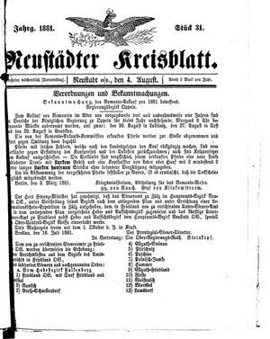 Neustädter Kreisblatt vom 04.08.1881
