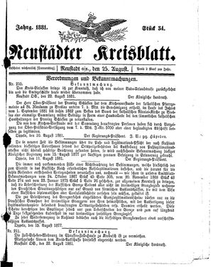 Neustädter Kreisblatt vom 25.08.1881