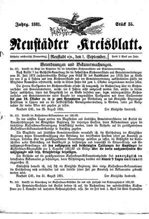 Neustädter Kreisblatt vom 01.09.1881