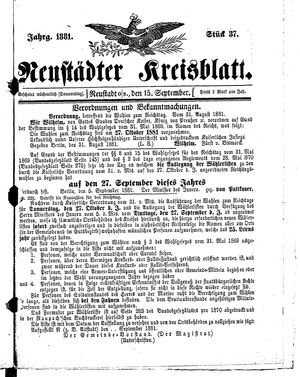 Neustädter Kreisblatt vom 15.09.1881