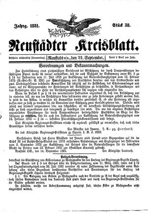 Neustädter Kreisblatt vom 22.09.1881
