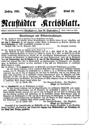 Neustädter Kreisblatt vom 29.09.1881
