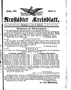 Neustädter Kreisblatt vom 13.10.1881