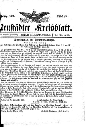 Neustädter Kreisblatt vom 27.10.1881