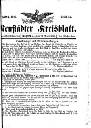 Neustädter Kreisblatt vom 10.11.1881