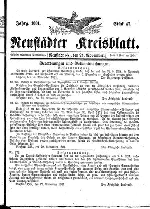 Neustädter Kreisblatt vom 24.11.1881