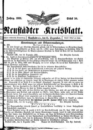 Neustädter Kreisblatt vom 15.12.1881