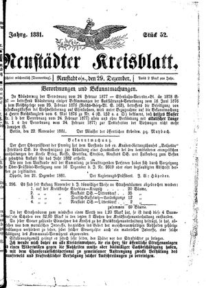 Neustädter Kreisblatt vom 29.12.1881