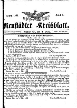 Neustädter Kreisblatt vom 02.03.1882