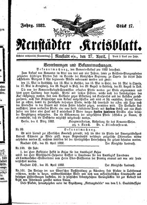 Neustädter Kreisblatt vom 27.04.1882