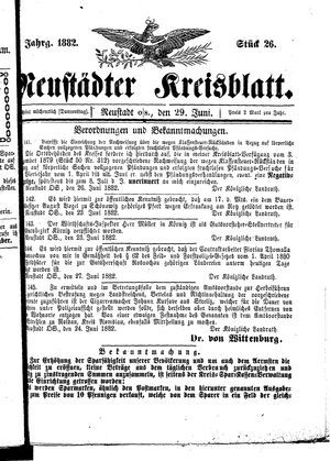 Neustädter Kreisblatt vom 29.06.1882