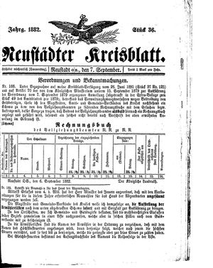 Neustädter Kreisblatt vom 07.09.1882