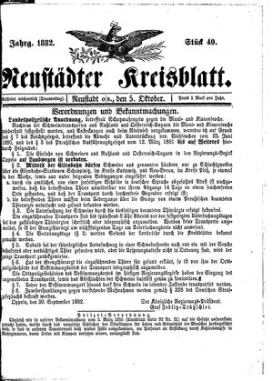 Neustädter Kreisblatt vom 05.10.1882