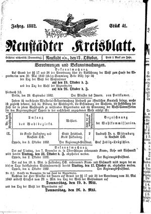 Neustädter Kreisblatt on Oct 12, 1882