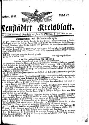 Neustädter Kreisblatt vom 19.10.1882
