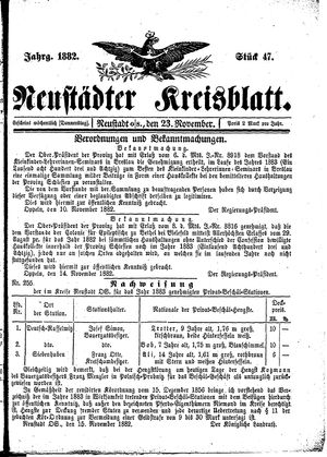 Neustädter Kreisblatt vom 23.11.1882