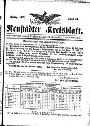 Neustädter Kreisblatt vom 30.11.1882