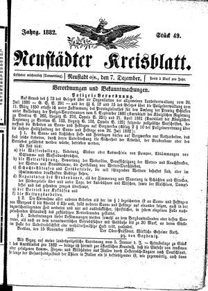Neustädter Kreisblatt vom 07.12.1882