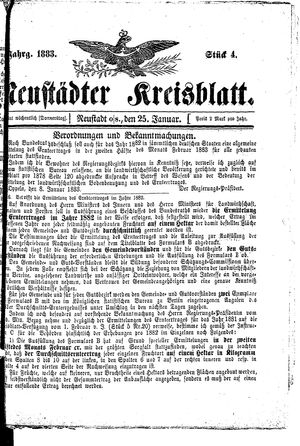 Neustädter Kreisblatt vom 25.01.1883
