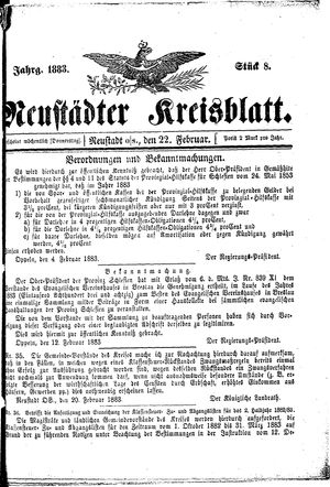 Neustädter Kreisblatt vom 22.02.1883