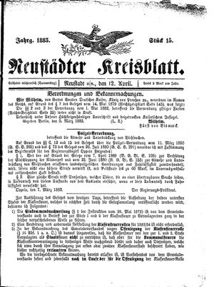 Neustädter Kreisblatt vom 12.04.1883