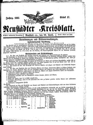 Neustädter Kreisblatt vom 26.04.1883