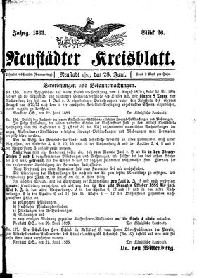 Neustädter Kreisblatt vom 28.06.1883