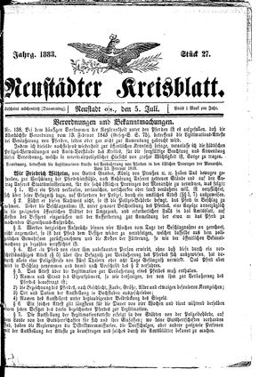 Neustädter Kreisblatt vom 05.07.1883