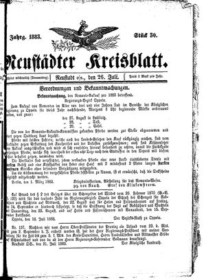 Neustädter Kreisblatt vom 26.07.1883