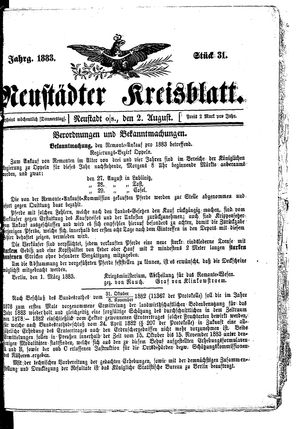 Neustädter Kreisblatt vom 02.08.1883