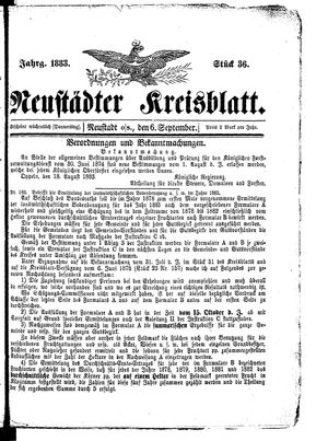 Neustädter Kreisblatt on Sep 6, 1883