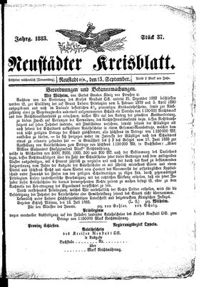 Neustädter Kreisblatt vom 13.09.1883