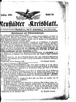 Neustädter Kreisblatt vom 27.09.1883