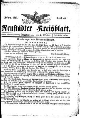 Neustädter Kreisblatt vom 04.10.1883