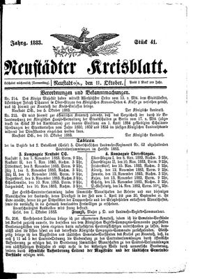 Neustädter Kreisblatt vom 11.10.1883