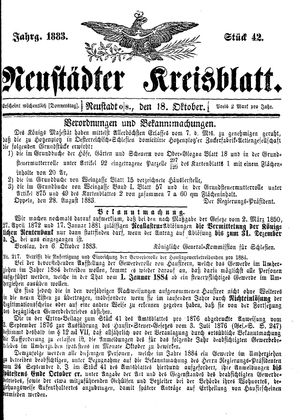 Neustädter Kreisblatt vom 18.10.1883