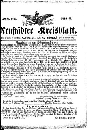 Neustädter Kreisblatt vom 25.10.1883