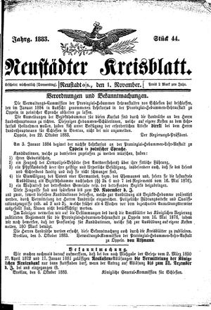 Neustädter Kreisblatt vom 01.11.1883