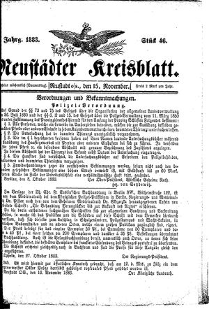 Neustädter Kreisblatt vom 15.11.1883