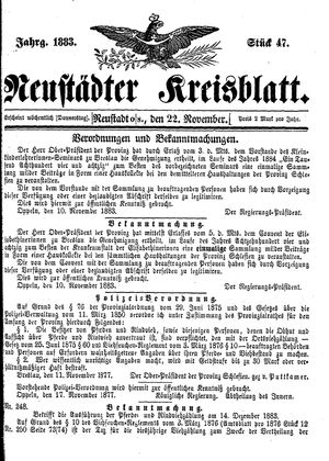 Neustädter Kreisblatt vom 22.11.1883