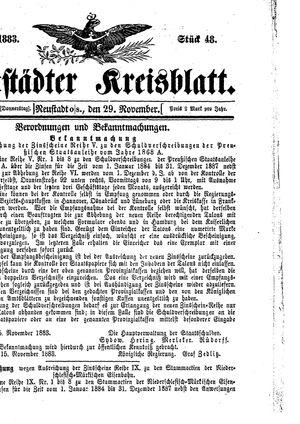 Neustädter Kreisblatt on Nov 29, 1883