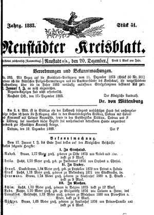 Neustädter Kreisblatt vom 20.12.1883